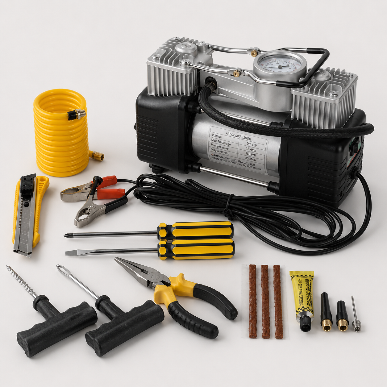 Компресор за гуми 12V с инструменти в удобен куфар